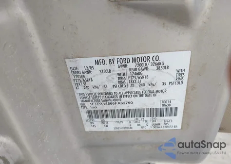 2006 Ford F-150 Fx4/Lariat/Xl/Xlt z USA, uszkodzony, nr VIN 1FTPX14566FA62790